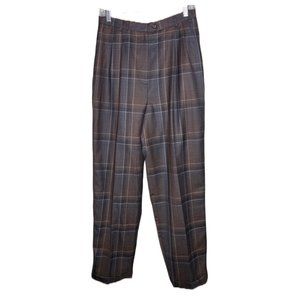 Ralph Lauren Womens Pants Size 12 Brown Plaid 100% Wool Lined Preppy Equestrian